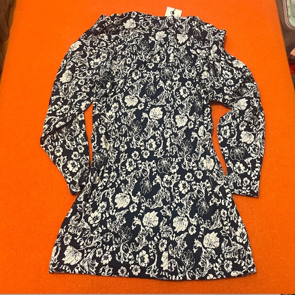 Zara navy blue and white floral jacquard long sleeve mini dress NWT - Picture 11 of 11